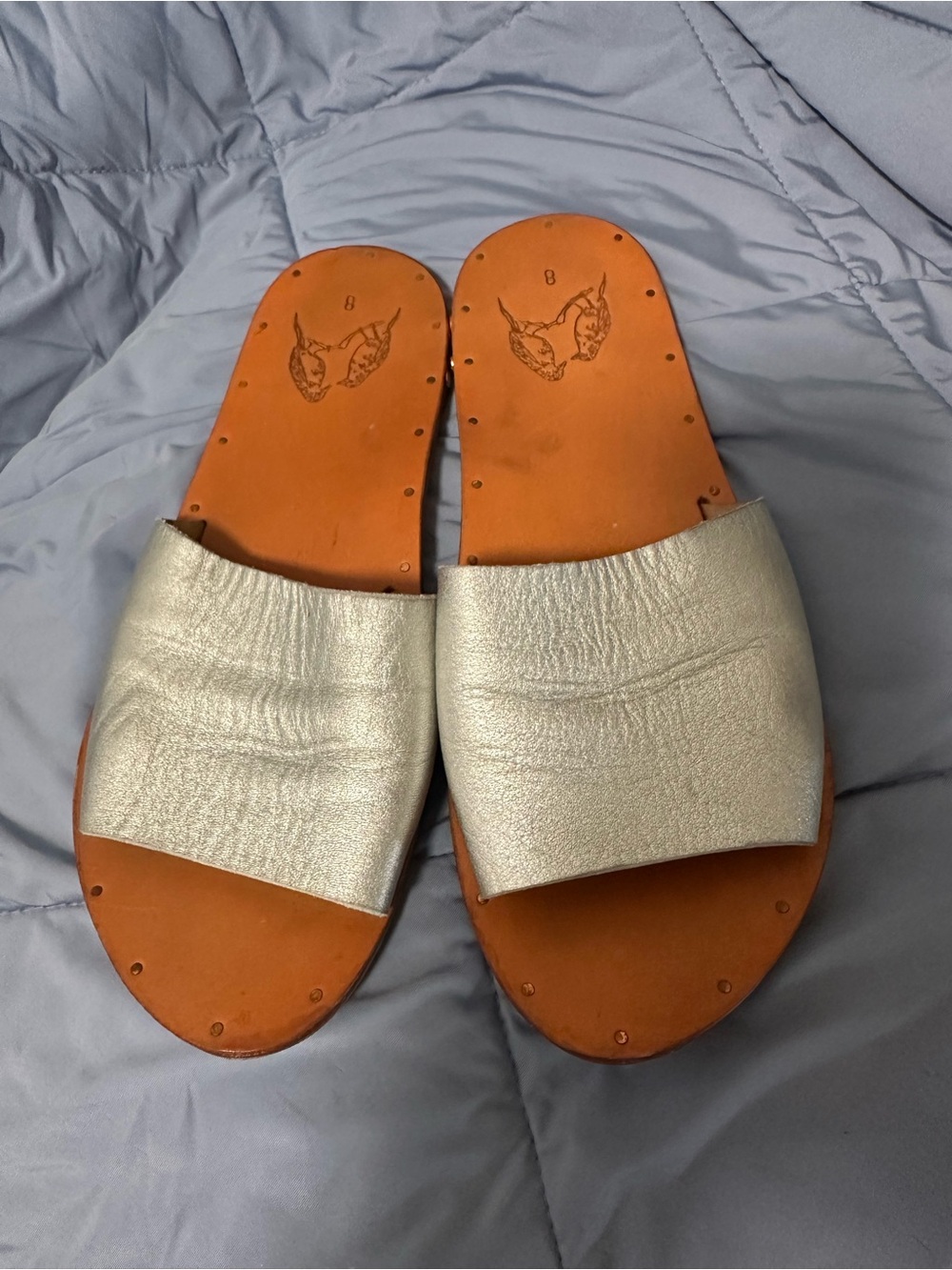 beek Silver Leather Slide Sandals